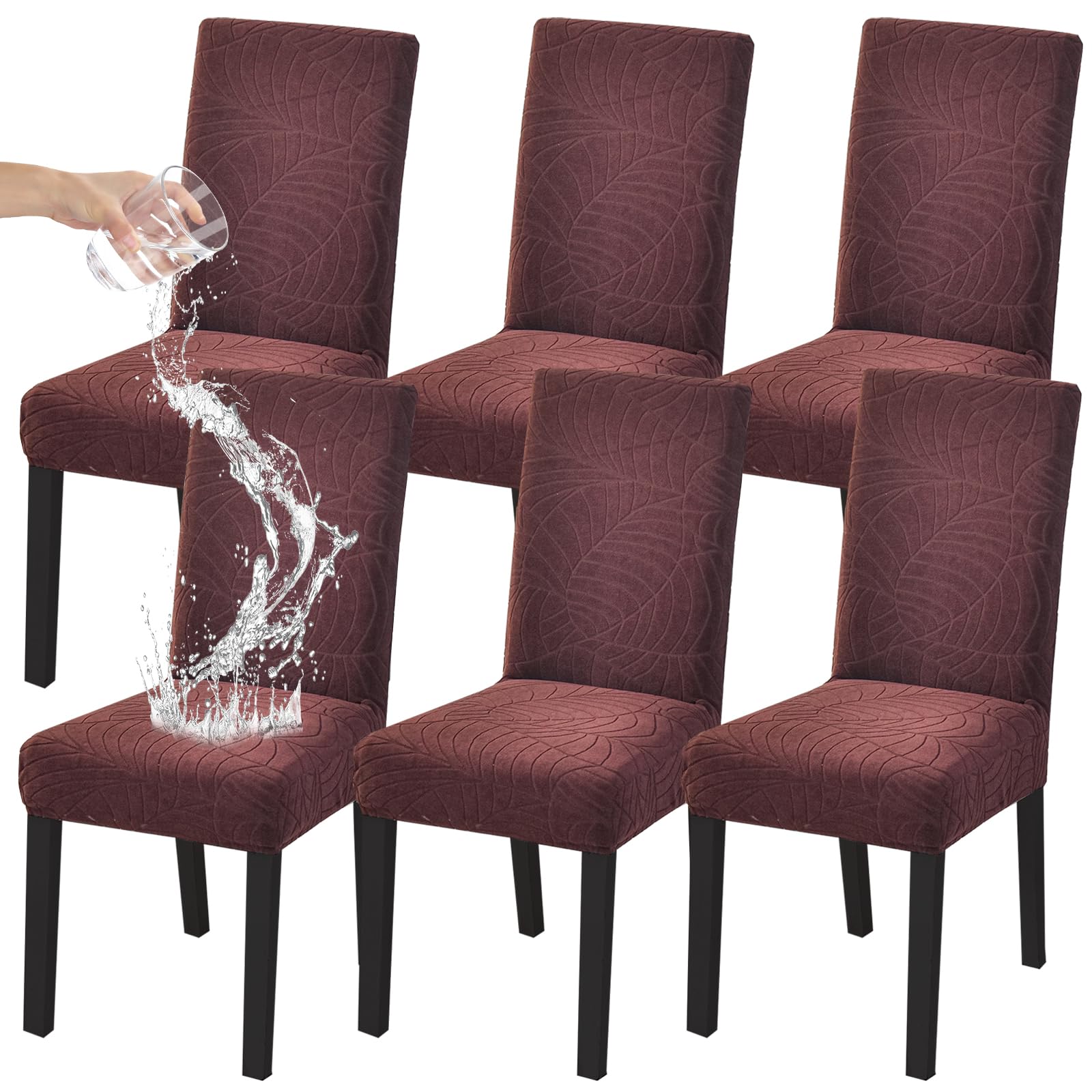 HZDHCLH 6 Pack Chair Covers for Dining Room,Soft Spandex Removable Washable Anti-dust Seat Slipcover, Protector for Hotel,Office,Ceremony,Banquet Wedding Party(Beige, Set of 6)