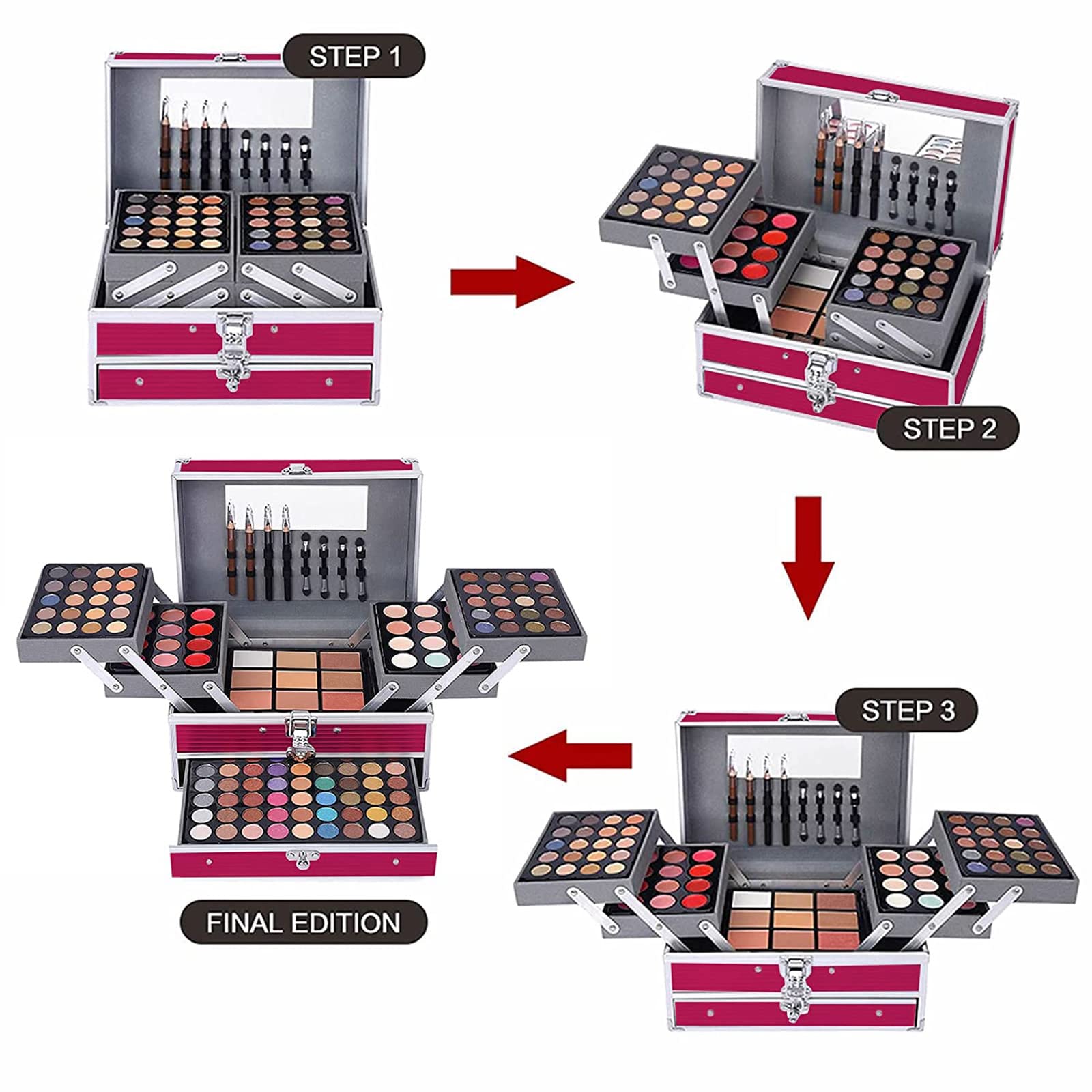 UNIFULL 132 Color All- In- One Makeup For Women Full Kit,Professional Makeup Kit,Makeup Gift Set for Women,Girls&Teens,Include eyeshadow/lipstick/concealer/Lip Gloss/Eyeliner/Mascara（006N2-Silver）