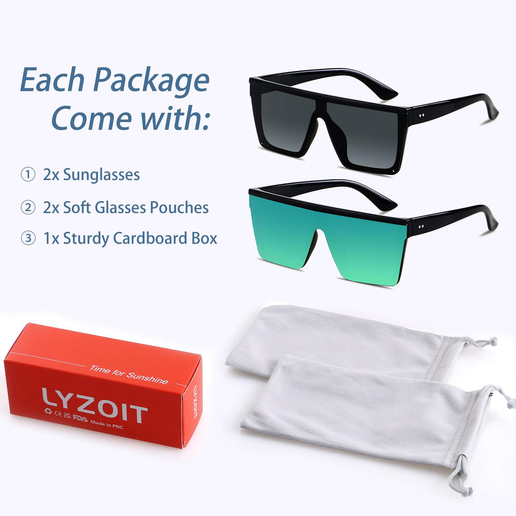 LYZOIT Square Oversized Sunglasses for Women Men Big Flat Top Fashion Shield Large UV Protection Rimless Shades