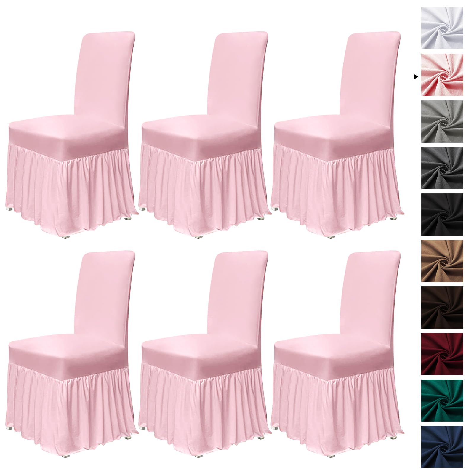 molasofa Chair Covers for Dining Room Set of 6 Stretch Chair Slipcovers with Skirt for Kitchen Seat Protectors Wedding Banquet Decor Kids Pets Spandex Fabric Washable (6pcs, Brown)