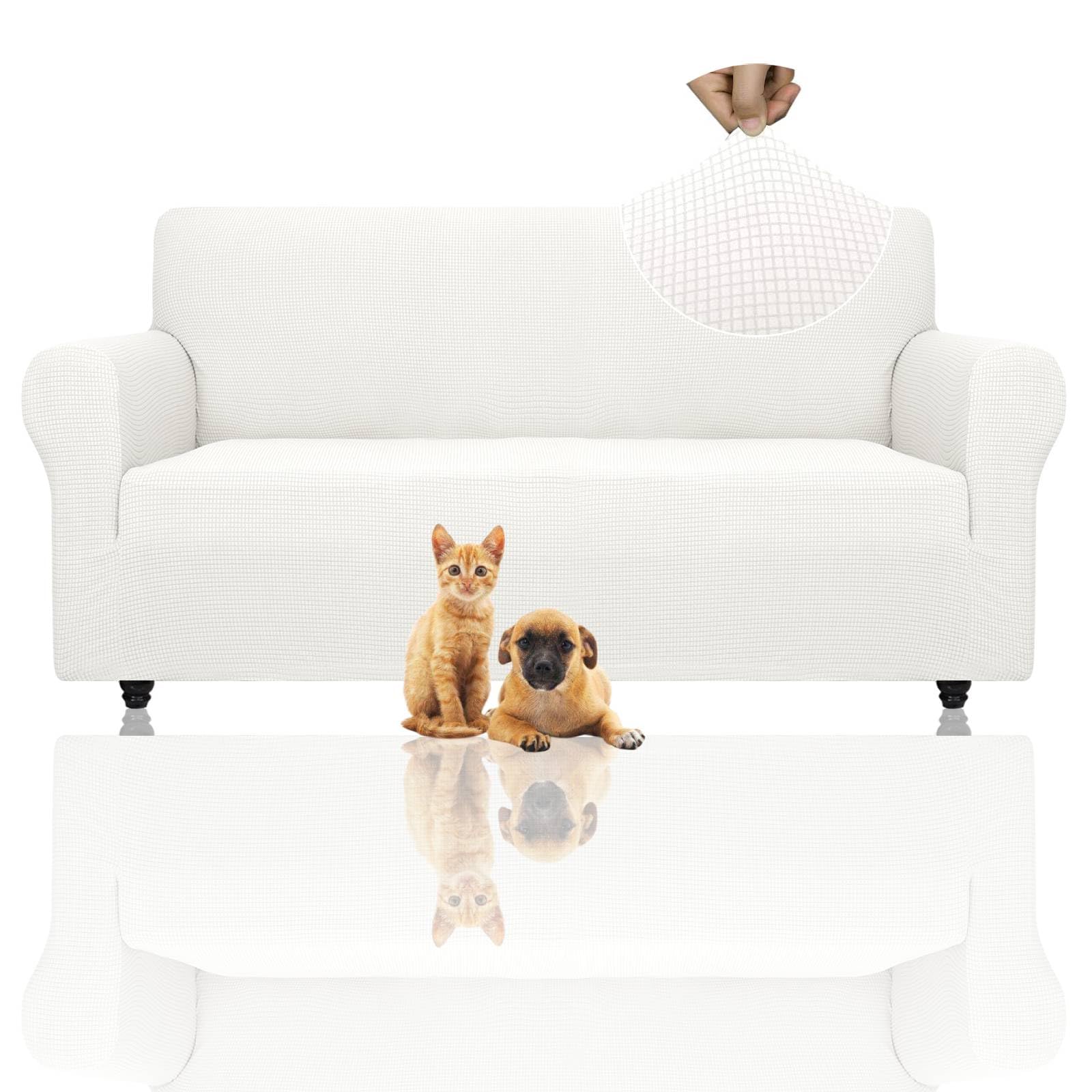 ZNSAYOTX Super Stretch Chair Slipcover (30"-47"), New Striped Sofa Chair Covers for Living Room, Dogs Pet Friendly Anti-Slip Chair Protector Spandex Armchair Slipcovers (Beige, Chair)