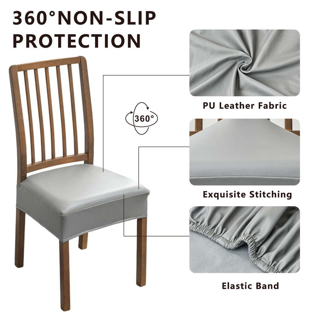 NILUOH Waterproof Seat Covers for Dining Room Chairs Set of 6, Pu Leather Chair Seat Slipcovers Dining Chair Cover Removable Washable Chair Protctor Cover, Rear Covers (PU-Coffee)