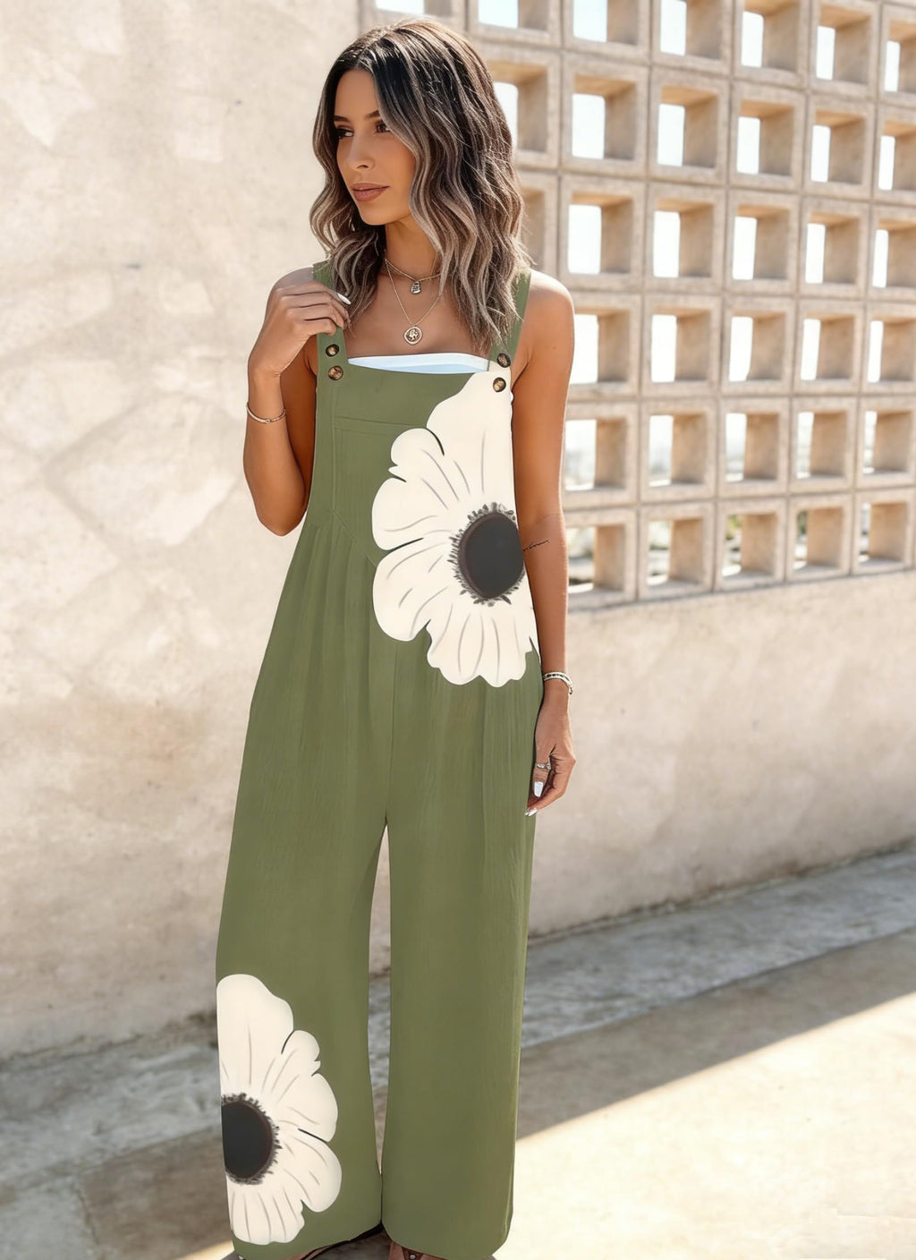 Women's Jumpsuits 2026 Summer Floral Overalls One Piece Outfits Sleeveless Wide Leg Pants Rompers with Pockets