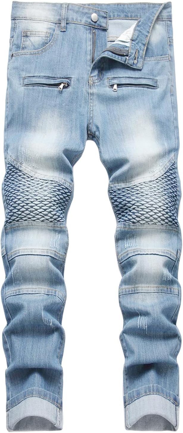 Baylvn Men's Designer Straight Slim Fit Patchwork Jeans Comfort Skinny Biker Denim Pants