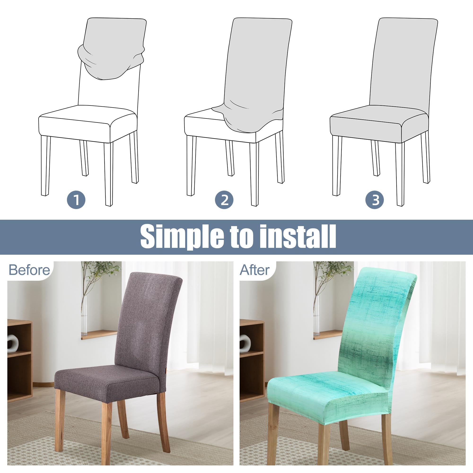 BIETYONE Stretch Dining Chair Covers Set of 6, Soft Removable Washable Kitchen Parsons Chair Slipcovers, High Elastic Seat Protector for Home Hotel Banquet