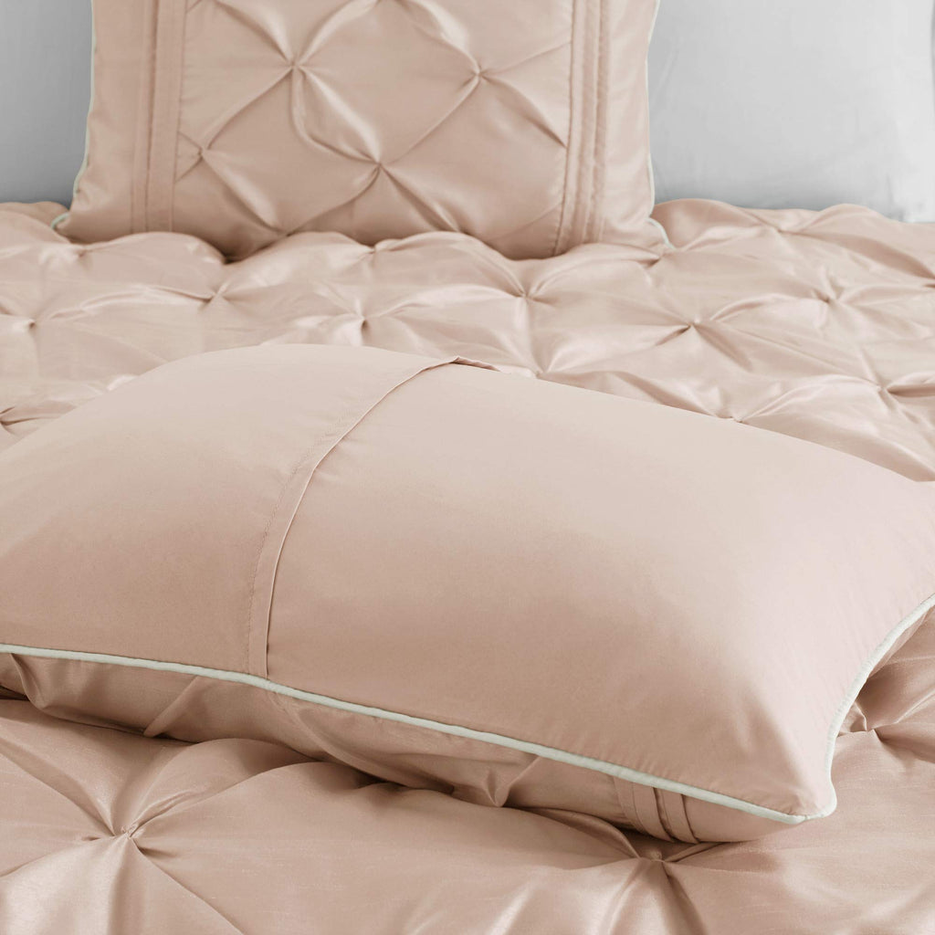 Madison Park Essentials Room in a Bag Faux Silk Comforter Set - Luxe Diamond Tufting All Season Bedding, Matching Curtains, Decorative Pillows, Taupe King(104"x92") 24 Piece