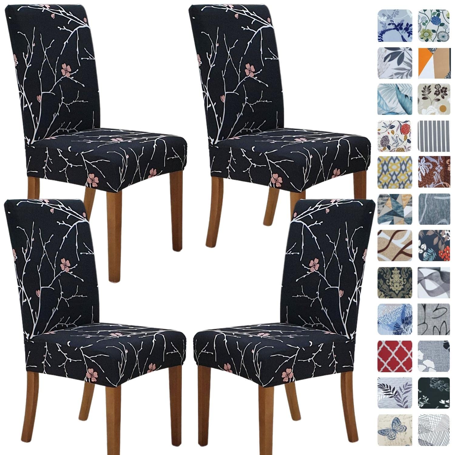 SPRINGRICO Chair Covers for Dining Room 6 Pack, Stretch Dining Chair Cover, Washable Spandex Kitchen Parsons Chair Slipcovers, Removable Seat Protector for Home or Party (Set of 6, Floral Beige)