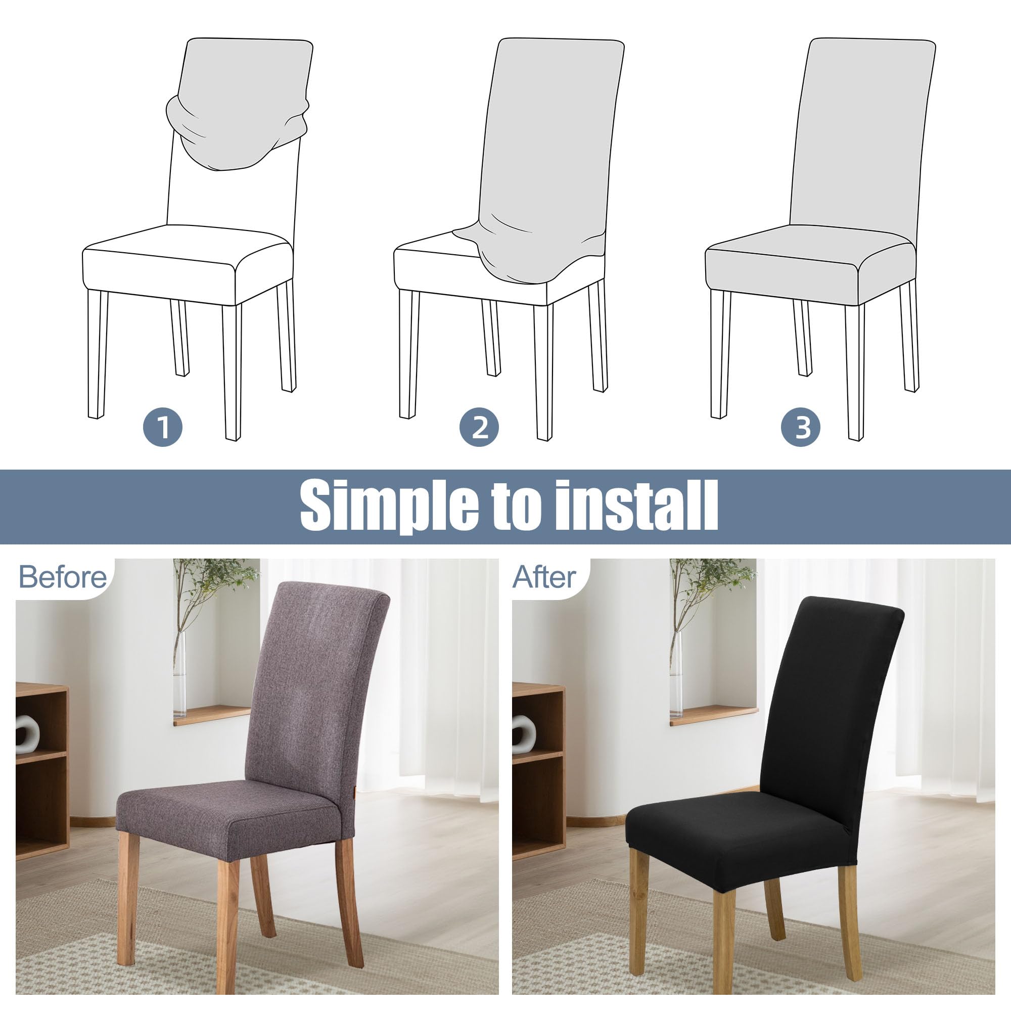 BIETYONE Stretch Dining Chair Covers Set of 6, Soft Removable Washable Kitchen Parsons Chair Slipcovers, High Elastic Seat Protector for Home Hotel Banquet