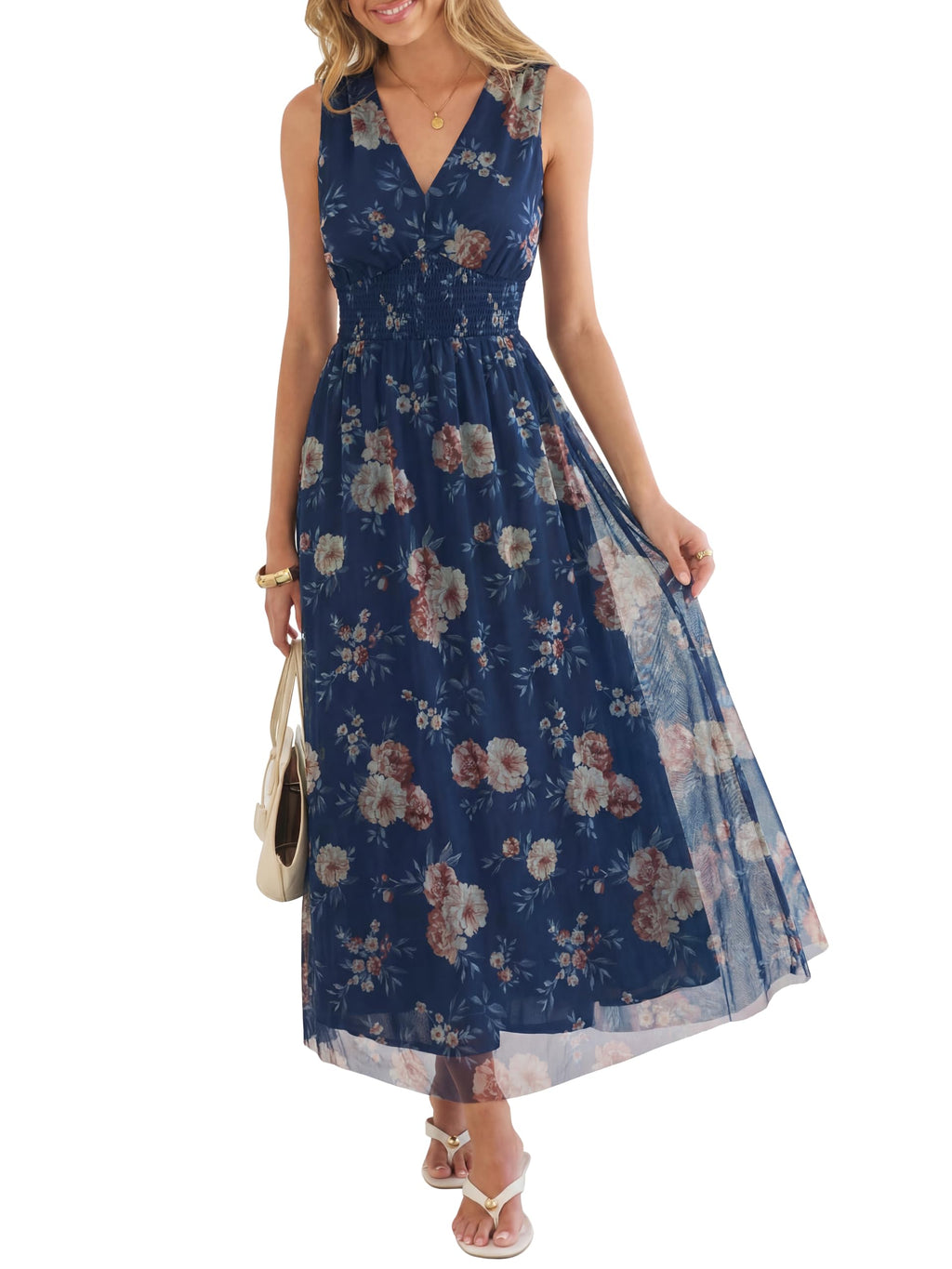 ANRABESS Womens Summer Floral Maxi Dress, A Line Tulle,Elegant for Wedding Guest & Beach Vacation,Flowy Casual Boho Outfits