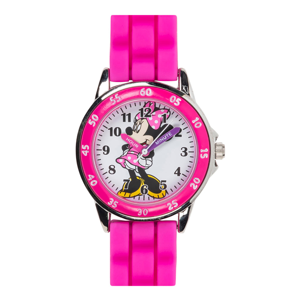 Minnie Mouse Time Teacher Watch for Girls - Analog Time Learning with Easy-to-Read Numbers and Comfortable Silicone Band