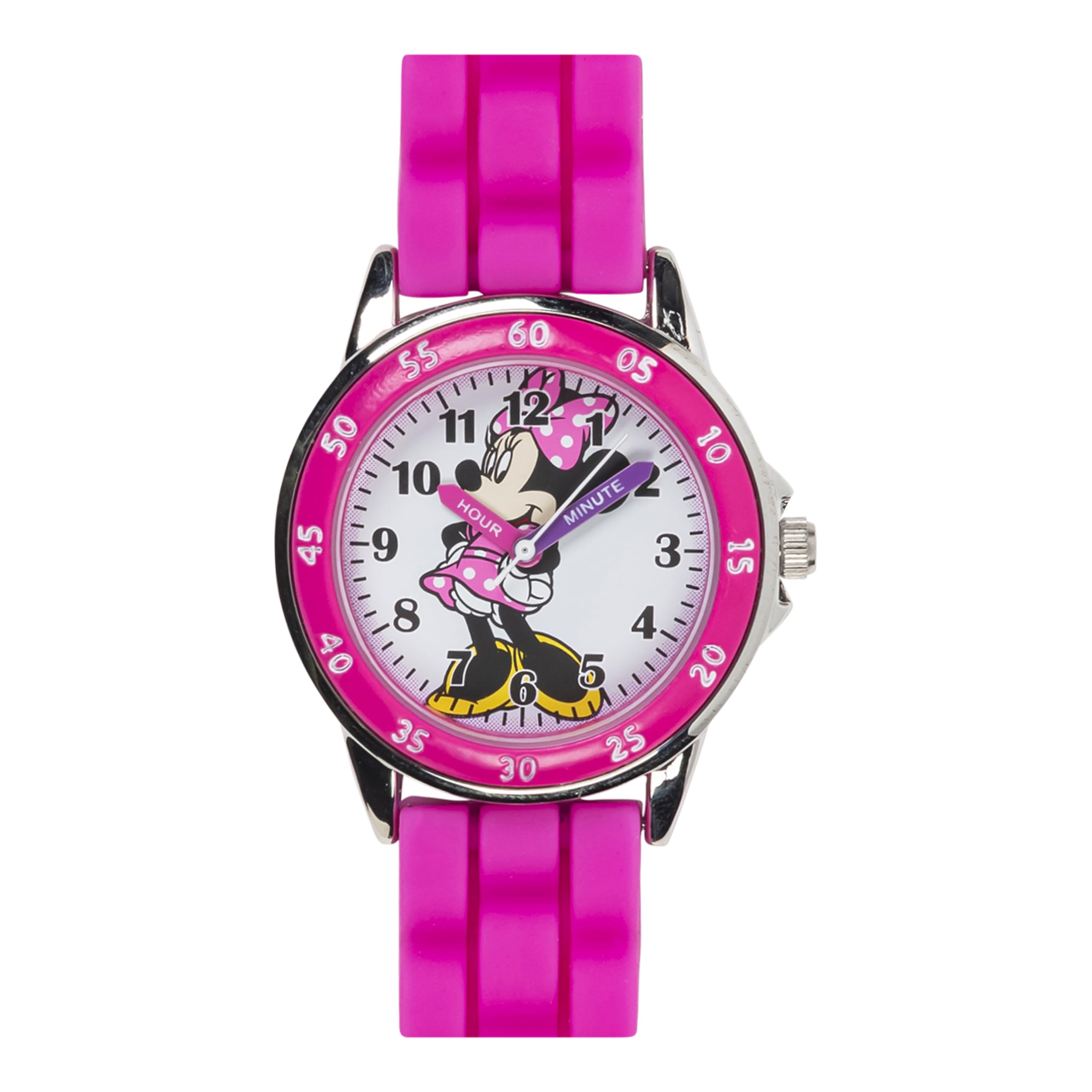 Minnie Mouse Time Teacher Watch for Girls - Analog Time Learning with Easy-to-Read Numbers and Comfortable Silicone Band
