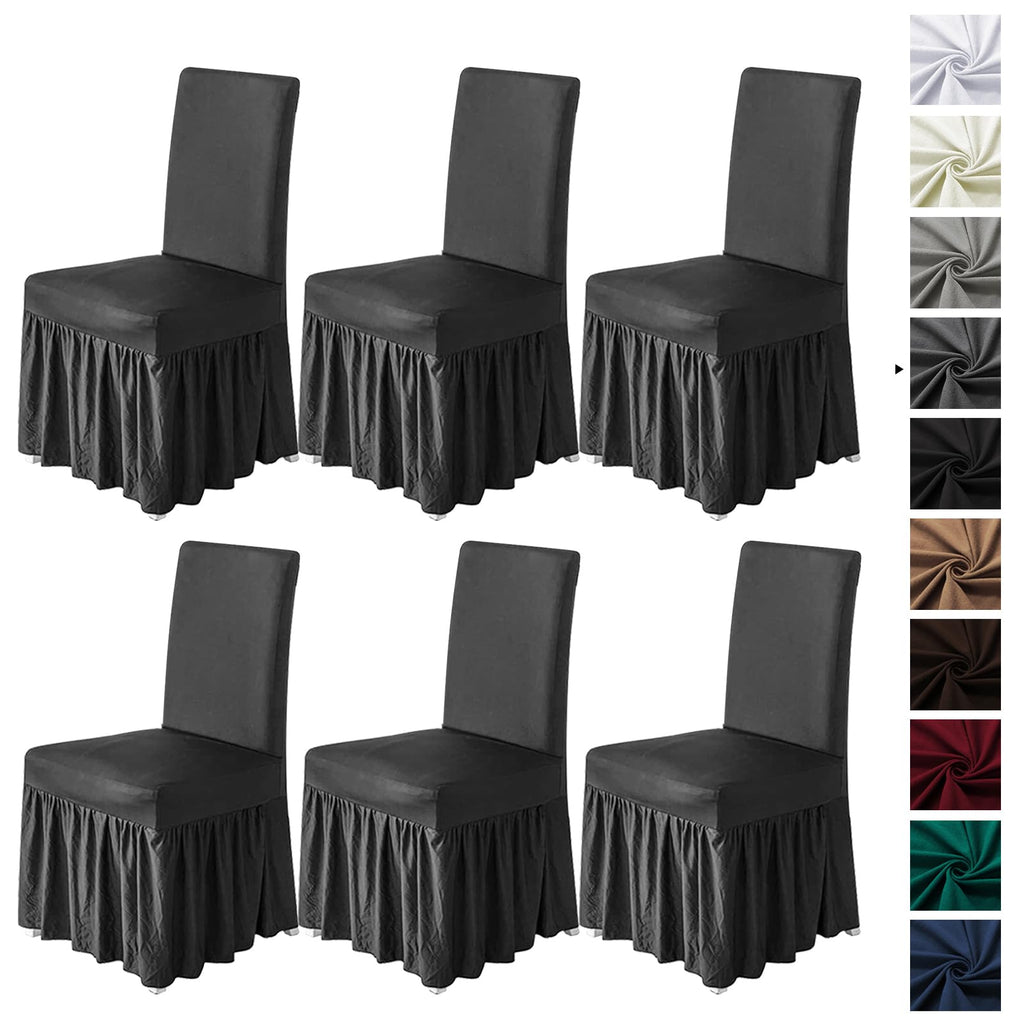 molasofa Chair Covers for Dining Room Set of 6 Stretch Chair Slipcovers with Skirt for Kitchen Seat Protectors Wedding Banquet Decor Kids Pets Spandex Fabric Washable (6pcs, Brown)