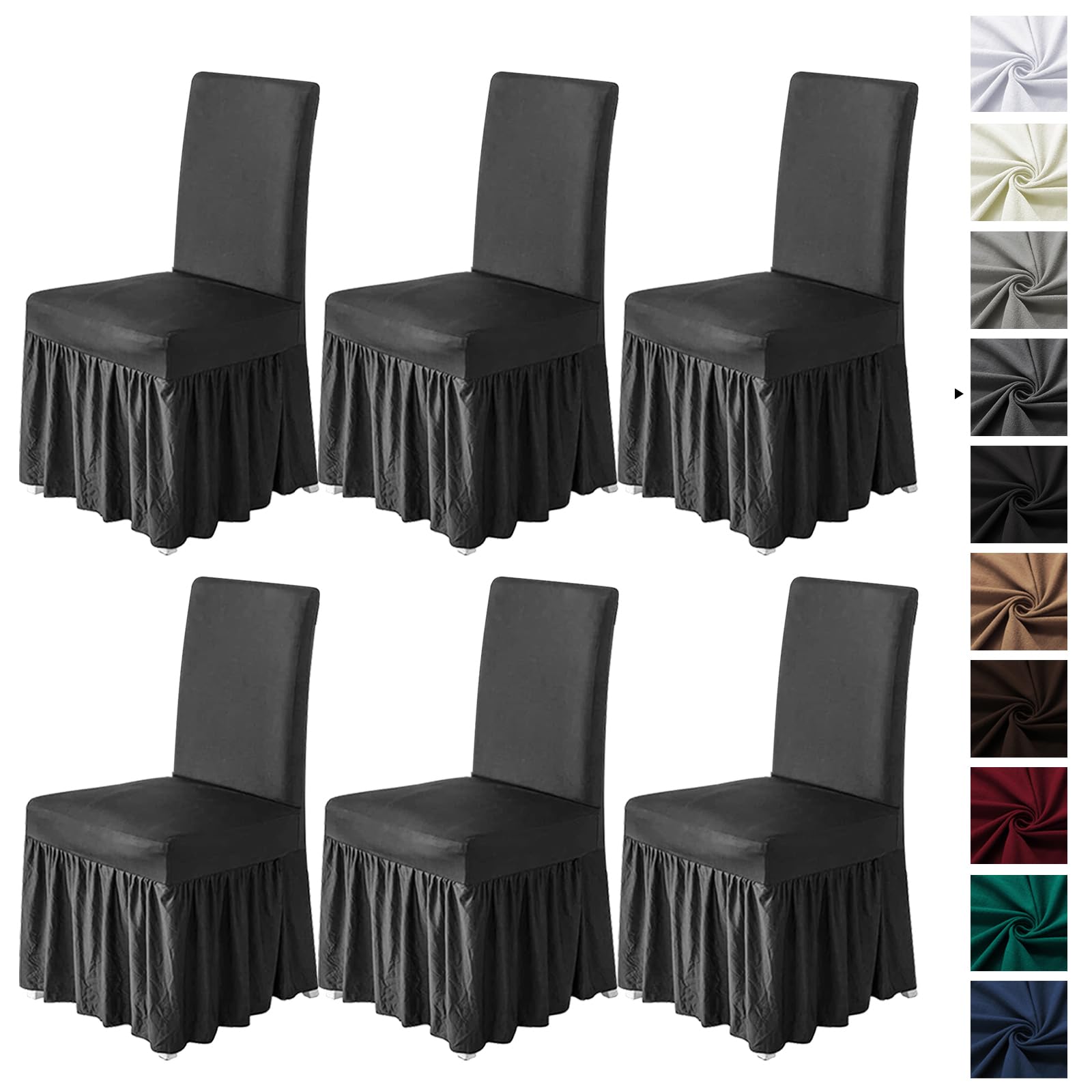molasofa Chair Covers for Dining Room Set of 6 Stretch Chair Slipcovers with Skirt for Kitchen Seat Protectors Wedding Banquet Decor Kids Pets Spandex Fabric Washable (6pcs, Brown)