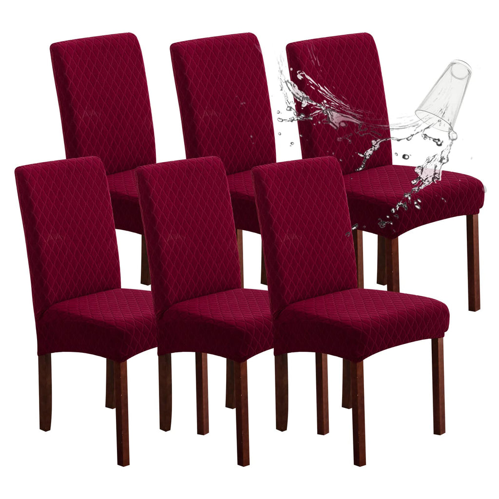 Genina Waterproof Chair Covers for Dining Room 6 Pack, Stretch Jacquard Dining Chair Cover Removable Washable Chair Protectors Cover for Kitchen, Home (Leaves-Warm Gray, 6 PCS)
