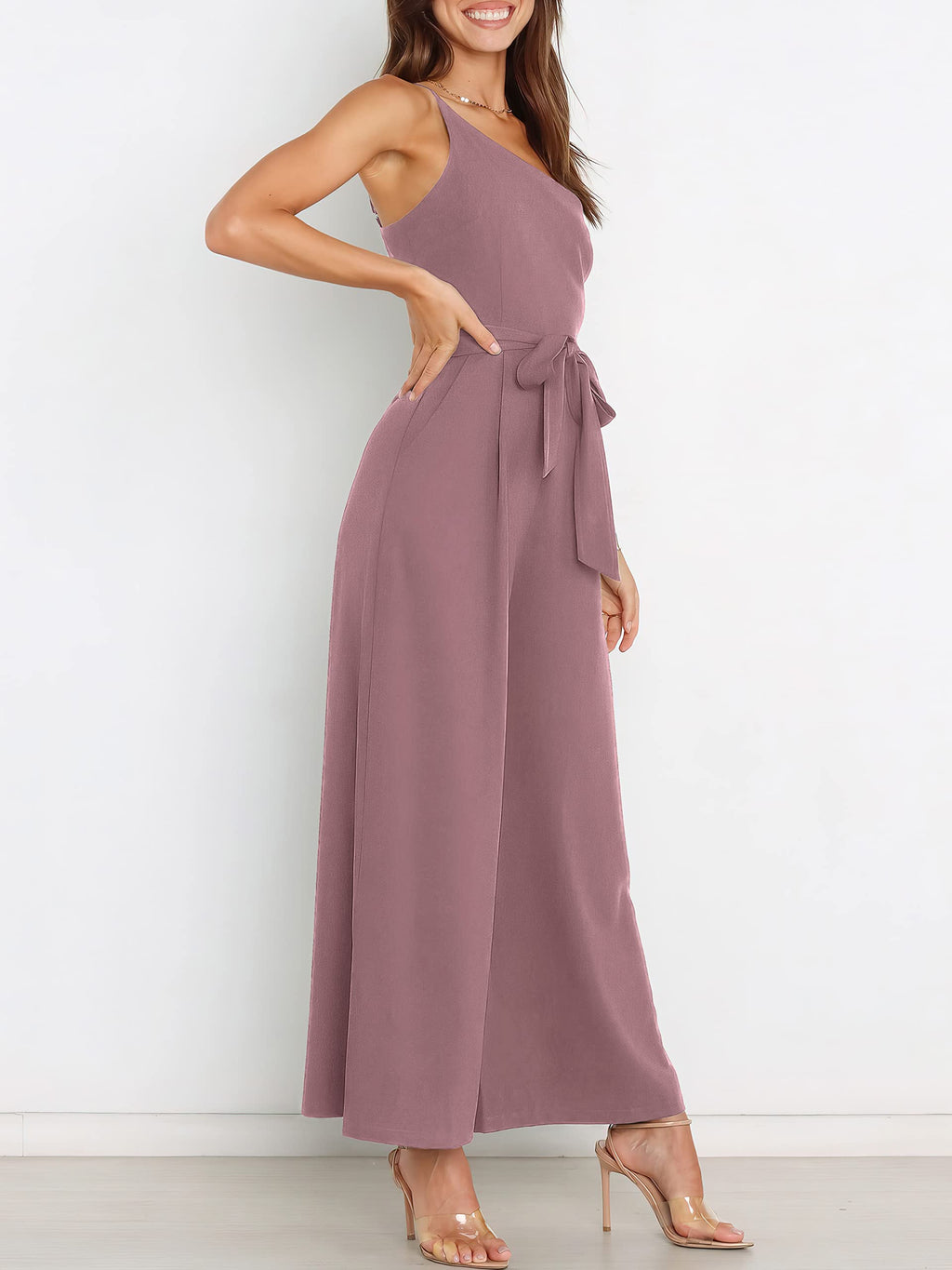 ANRABESS Women Summer Dressy Jumpsuits One Shoulder Sleeveless Casual Wide Leg Pants Romper Jumper 2026 Trendy Fall Outfits