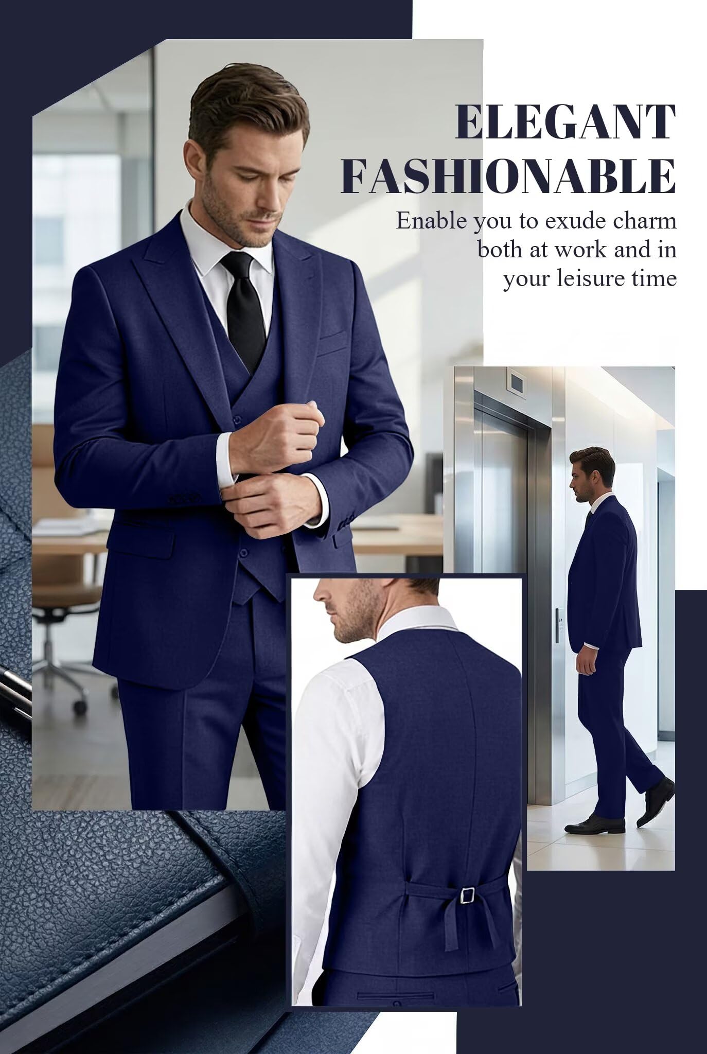 Mens Suit 3 Piece Double Breasted Suit Men Formal Business Tuxedos Blazer Vest Pants Set for Wedding Party Dinner