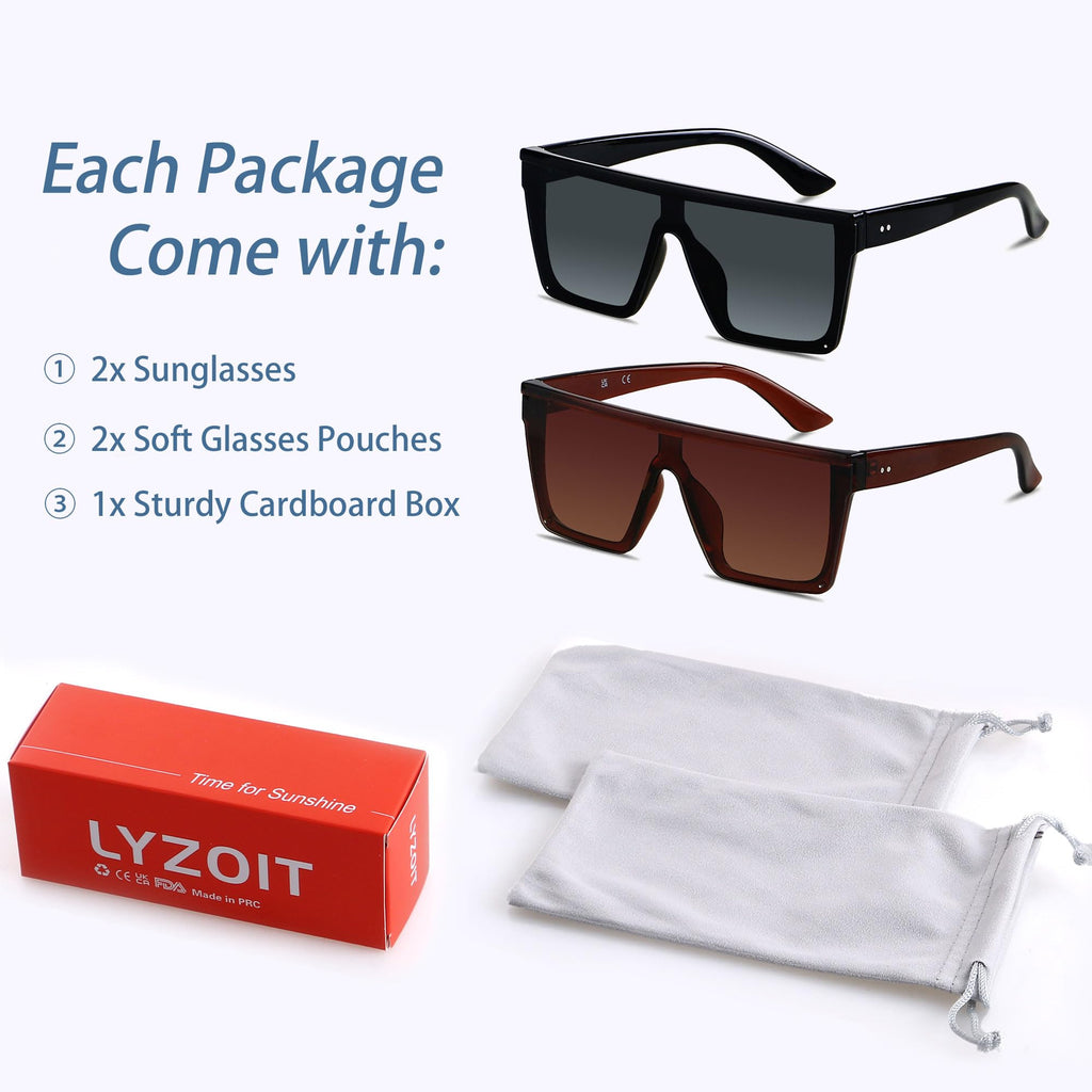 LYZOIT Square Oversized Sunglasses for Women Men Big Flat Top Fashion Shield Large UV Protection Rimless Shades