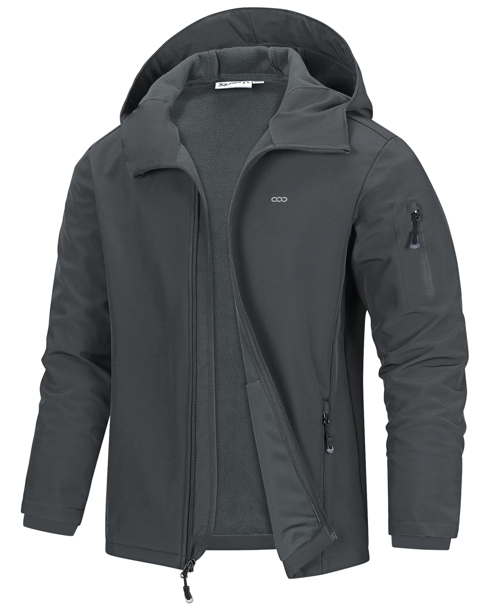 33,000ft Men's Hooded Softshell Jacket Waterproof Lightweight Insulated Windbreaker Fleece Lined Rain Shell Jacket