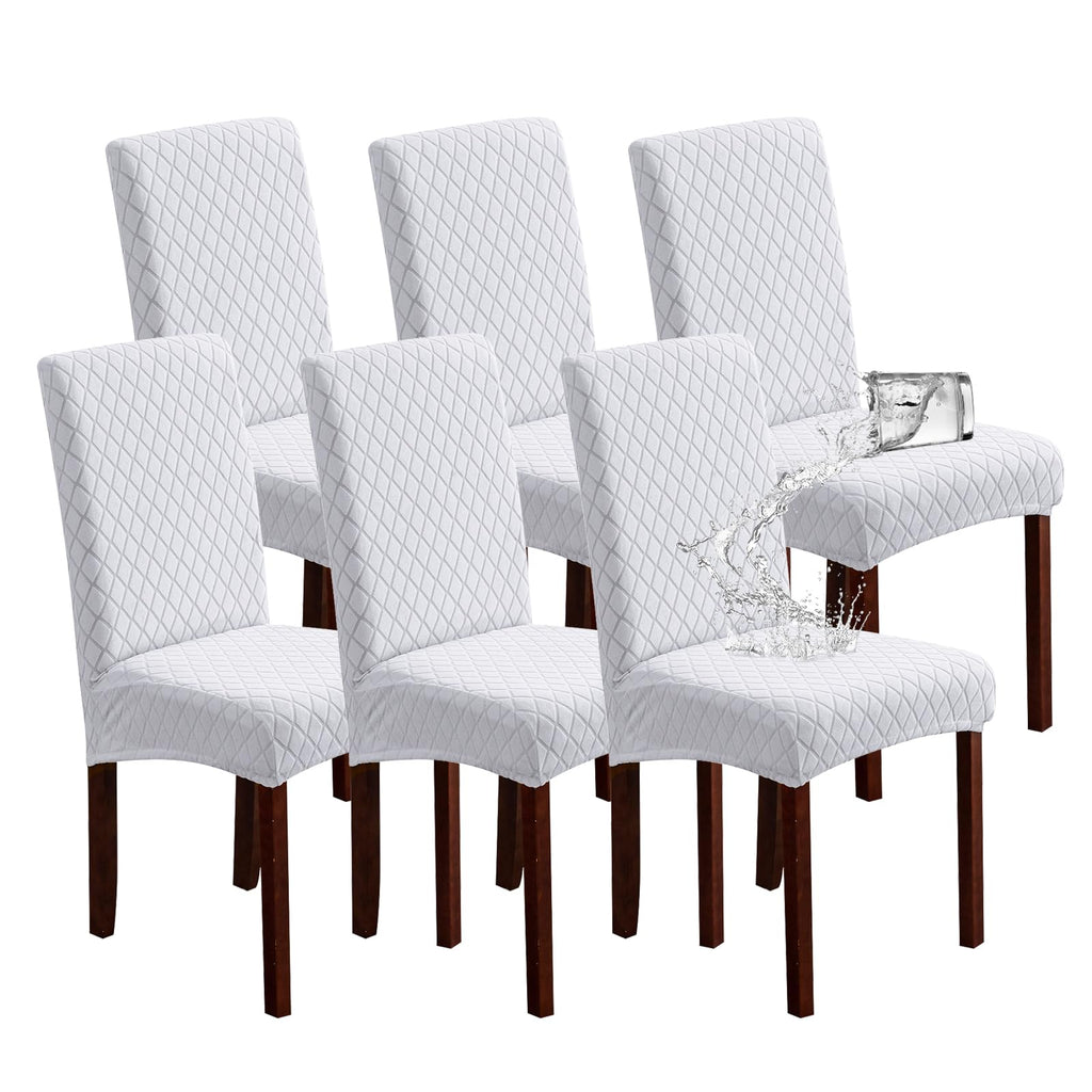 Genina Waterproof Chair Covers for Dining Room 6 Pack, Stretch Jacquard Dining Chair Cover Removable Washable Chair Protectors Cover for Kitchen, Home (Leaves-Warm Gray, 6 PCS)