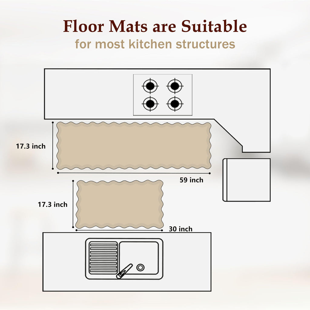 Arenarug Upgrade Scalloped Embossed Kitchen Mats for Floor 2PCS Cushioned Anti Fatigue Waterproof Foam Kitchen Rugs Non Slip Washable Comfort Standing Mat for Office Sink Laundry, Black