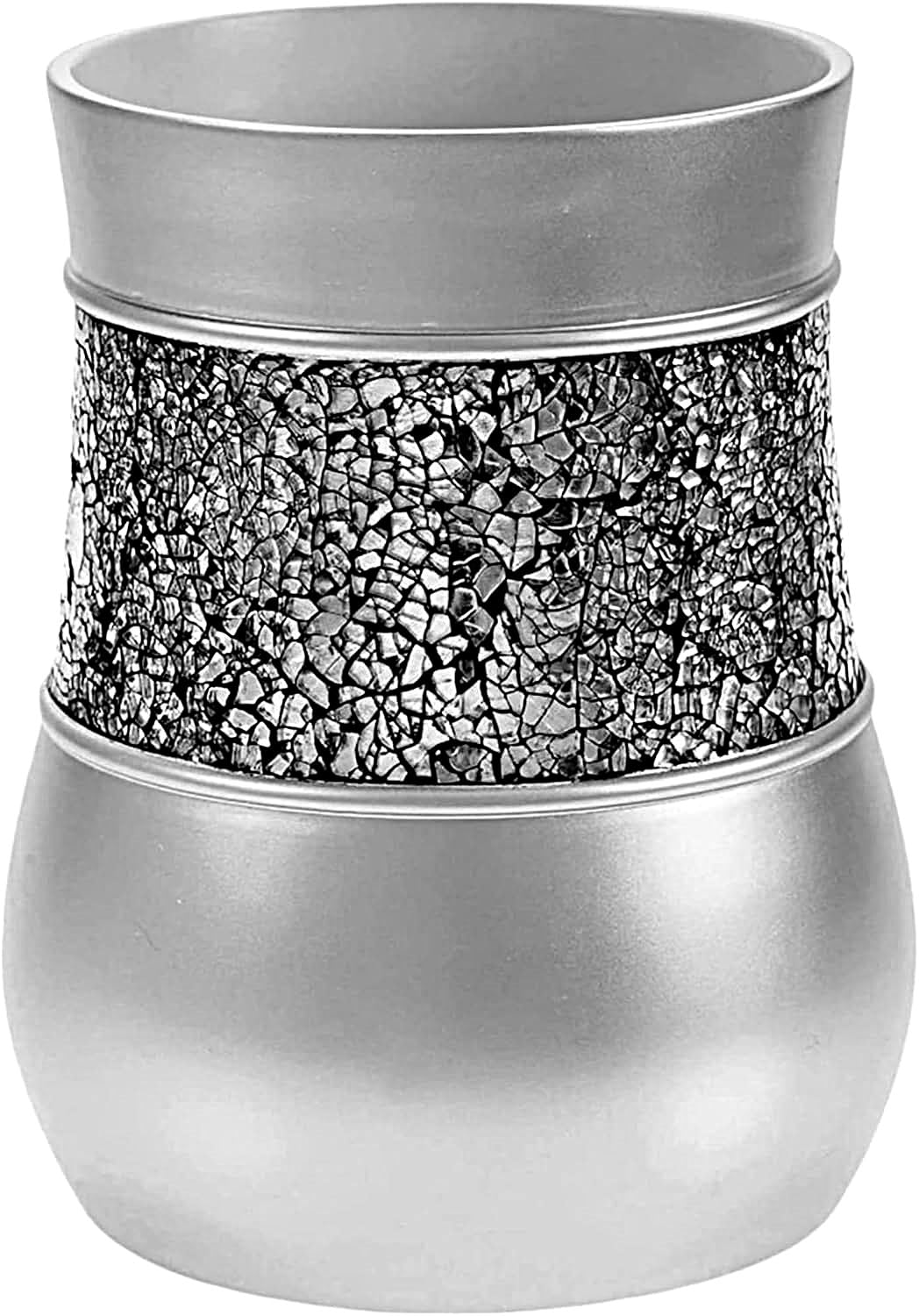 Creative Scents Crackled Glass Silver Bathroom Accessory Set – 4-Piece Vanity Set Includes: Lotion Soap Dispenser, Toothbrush Holder, Tumbler, and Soap Dish