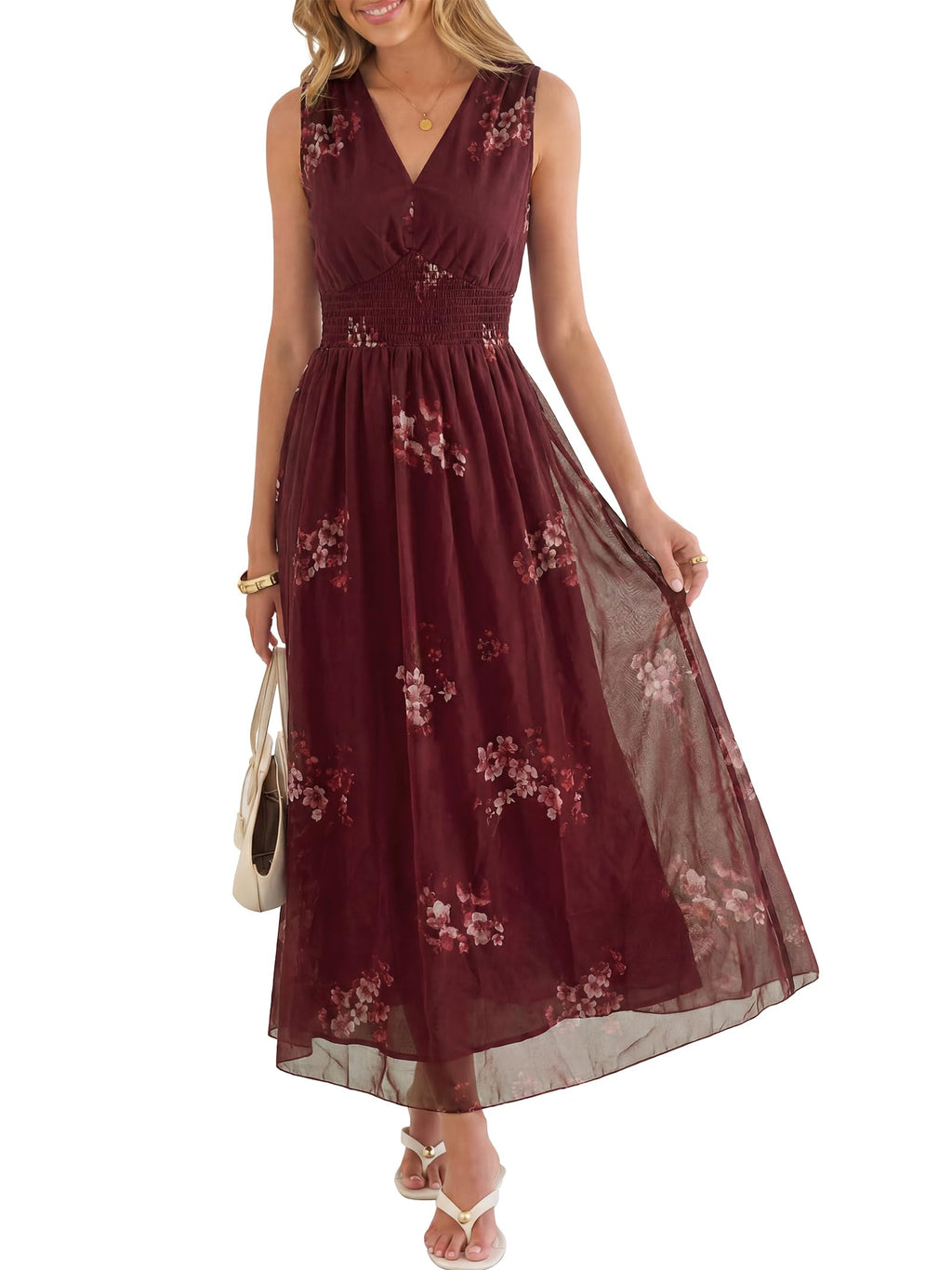 ANRABESS Womens Summer Floral Maxi Dress, A Line Tulle,Elegant for Wedding Guest & Beach Vacation,Flowy Casual Boho Outfits