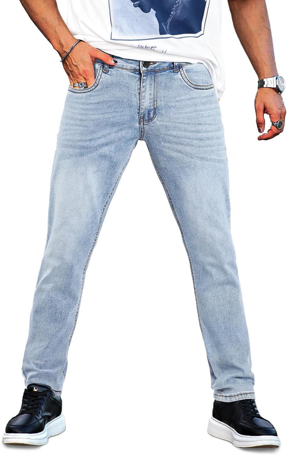 Heyfanee Mens Slim Fit Jeans Stretch Denim Pants for Men