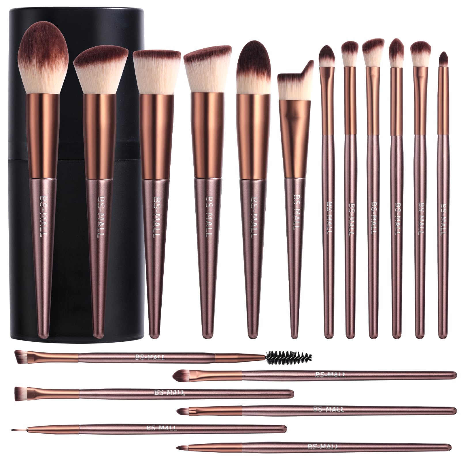 BS-MALL Makeup Brush Set 18 Pcs Professional Foundation Powder Concealers Eyeshadow Blush Synthetic Makeup Brushes with Labeled instruction Black Case Upgraded Version