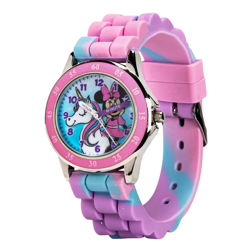 Minnie Mouse Time Teacher Watch for Girls - Analog Time Learning with Easy-to-Read Numbers and Comfortable Silicone Band