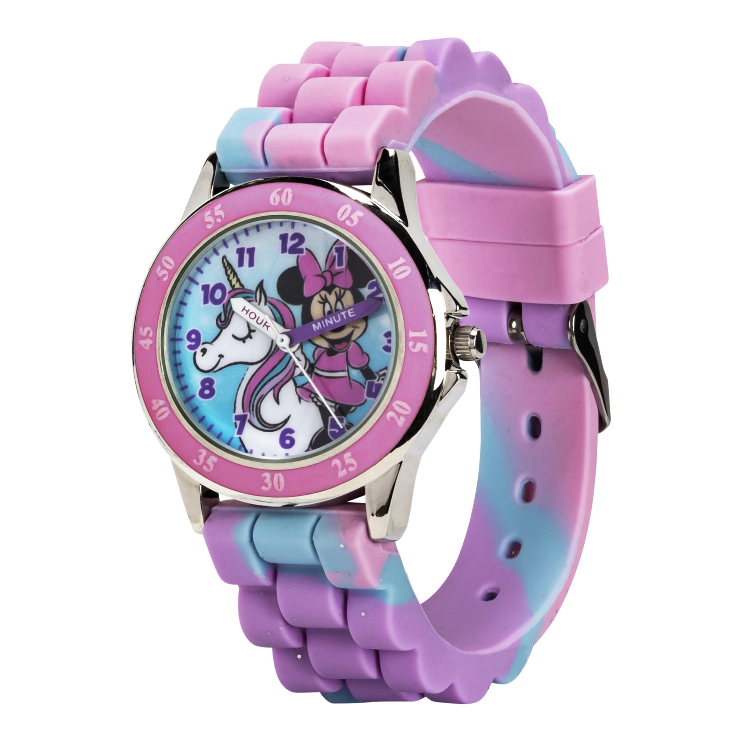 Minnie Mouse Time Teacher Watch for Girls - Analog Time Learning with Easy-to-Read Numbers and Comfortable Silicone Band