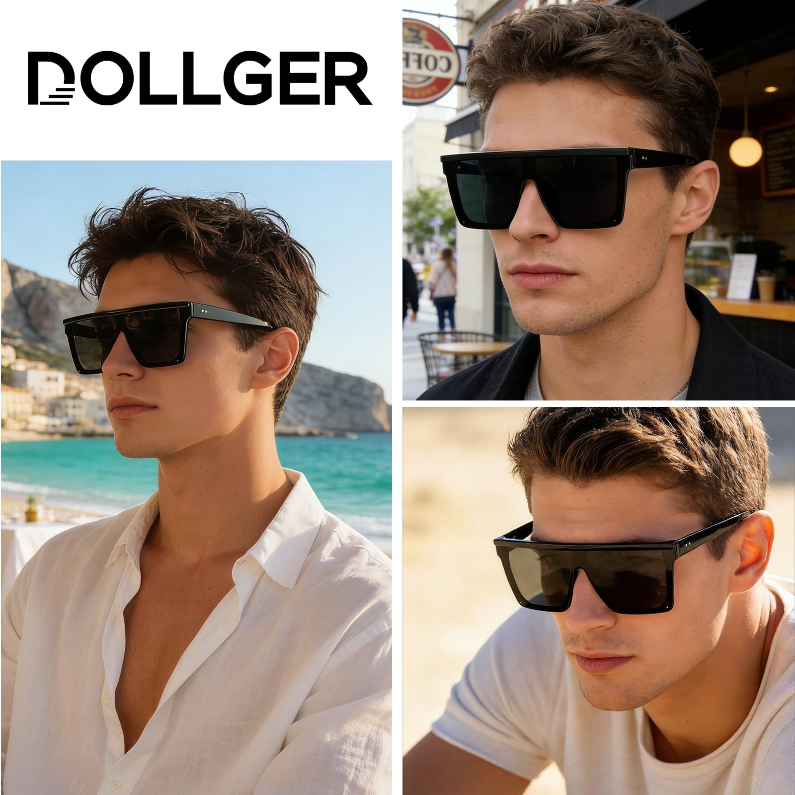 Dollger Square Oversized Sunglasses for Women Men Fashion Flat Top Big Black Frame Shades