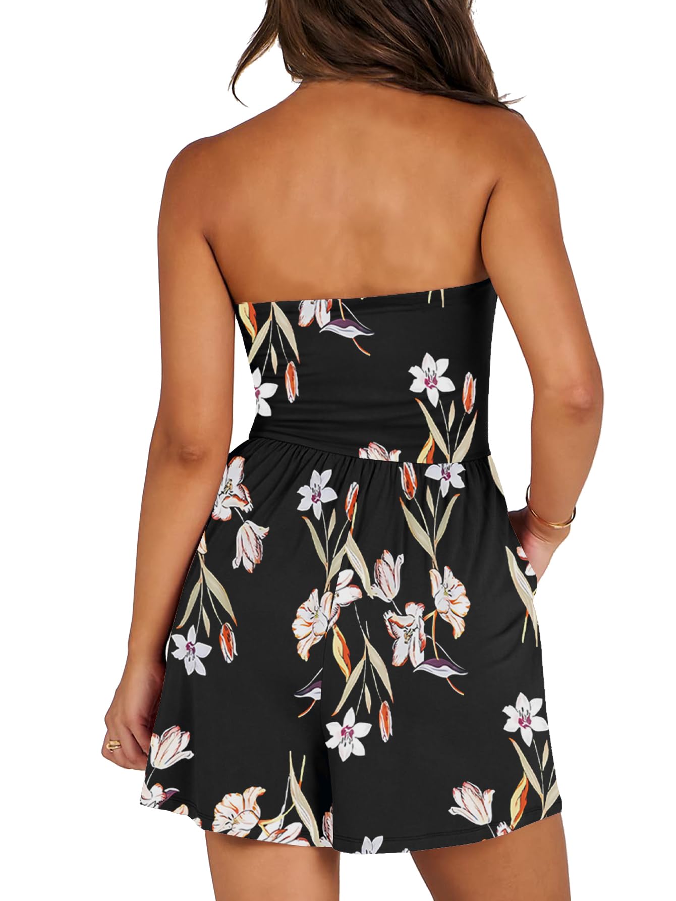 AUXDIO Women Summer Casual Strapless Romper Sleeveless Off Shoulder Short Jumpsuits 2026 Beach Vacation Clothes