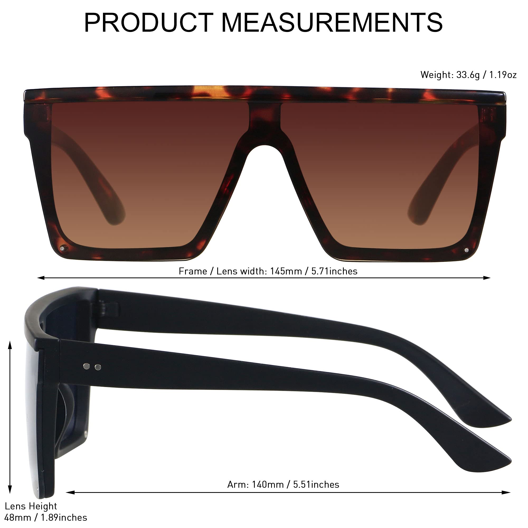 LYZOIT Square Oversized Sunglasses for Women Men Big Flat Top Fashion Shield Large UV Protection Rimless Shades