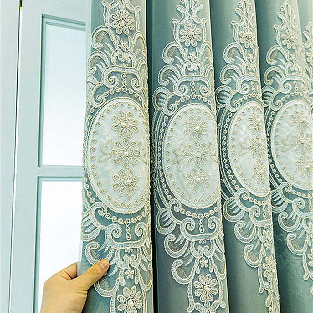 Amidoudou 1 Pair European Double Layer Curtains with Valances for Living Room Bedroom Luxury 3D Flower Embroidered Curtains (Yellow,52x96 Inch)