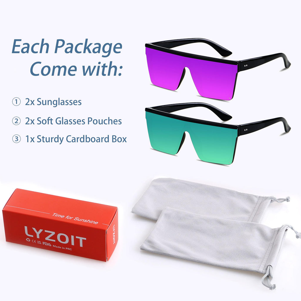 LYZOIT Square Oversized Sunglasses for Women Men Big Flat Top Fashion Shield Large UV Protection Rimless Shades