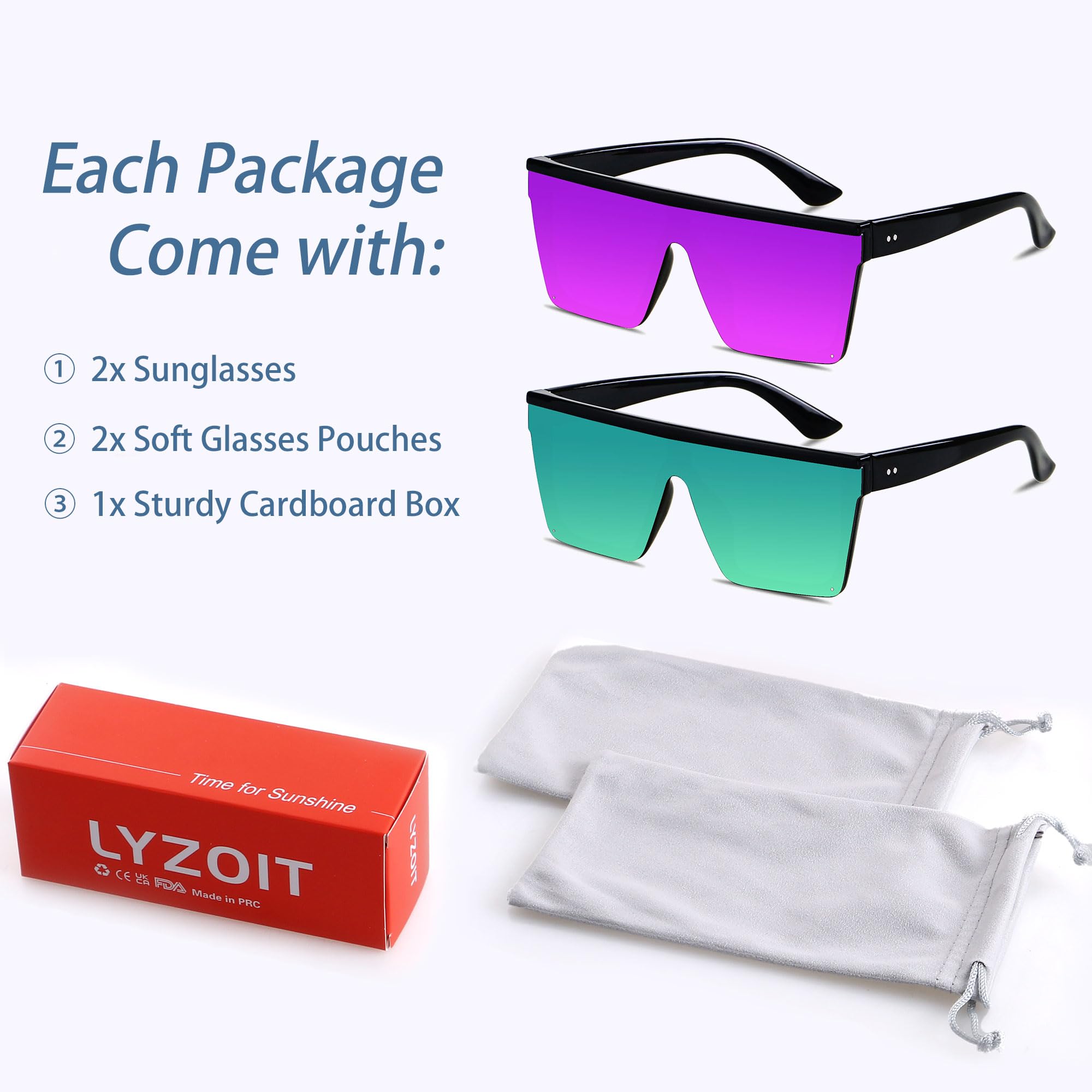 LYZOIT Square Oversized Sunglasses for Women Men Big Flat Top Fashion Shield Large UV Protection Rimless Shades