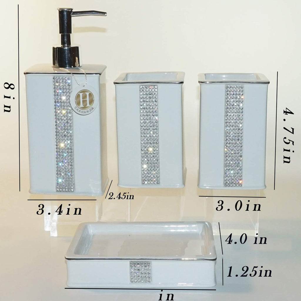 Bathroom Accessories Set 4 Pcs-Ceramic Gift Set Soap Dispenser Pump & Toothbrush Holder & Tumbler Cup & Soap Dish - Bathroom Home Decor Clearance, Countertop Vanity Organize (15 Ounce)
