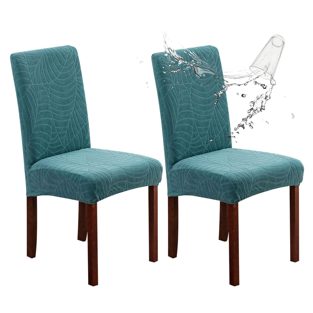 Genina Waterproof Chair Covers for Dining Room 6 Pack, Stretch Jacquard Dining Chair Cover Removable Washable Chair Protectors Cover for Kitchen, Home (Leaves-Warm Gray, 6 PCS)