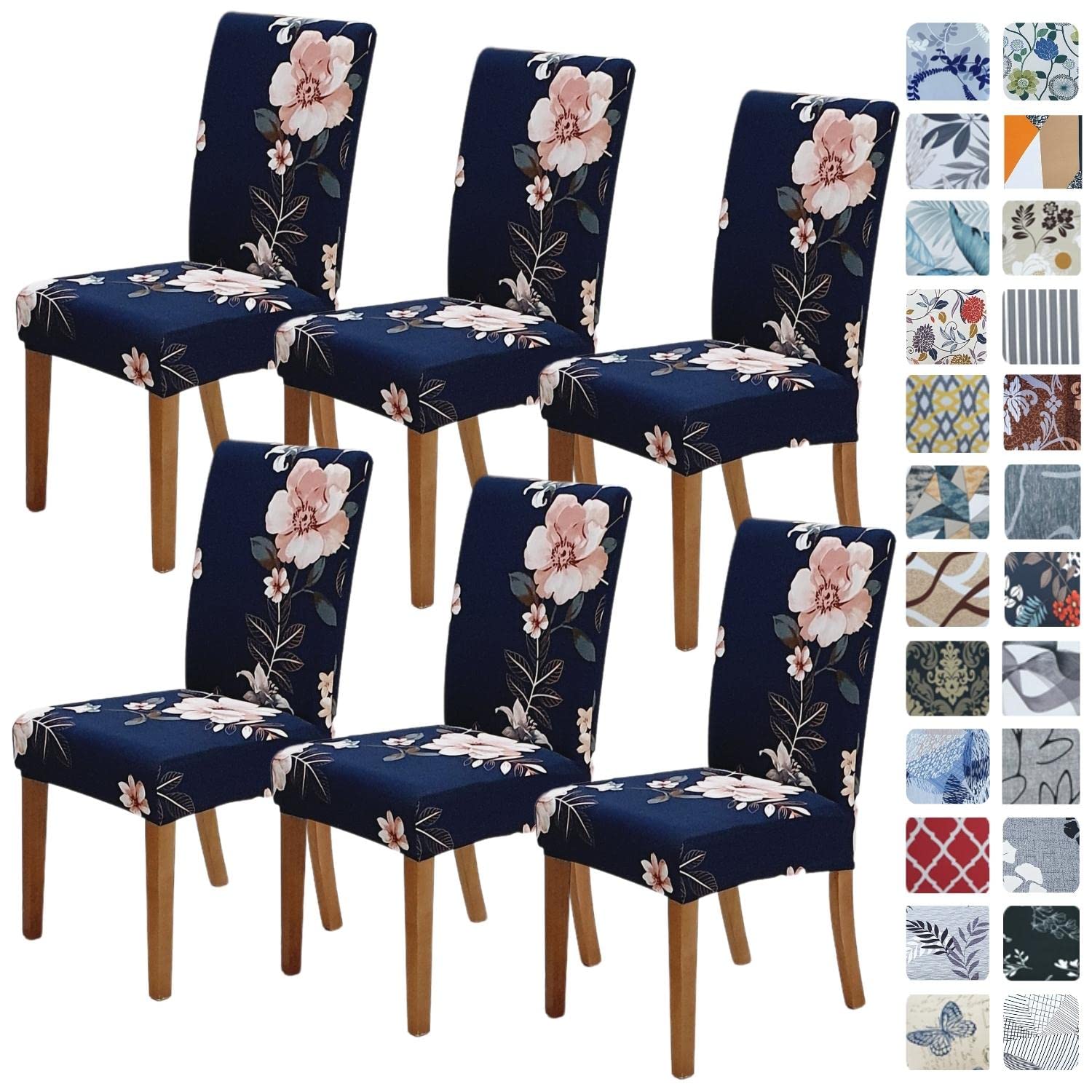 SPRINGRICO Chair Covers for Dining Room 6 Pack, Stretch Dining Chair Cover, Washable Spandex Kitchen Parsons Chair Slipcovers, Removable Seat Protector for Home or Party (Set of 6, Floral Beige)