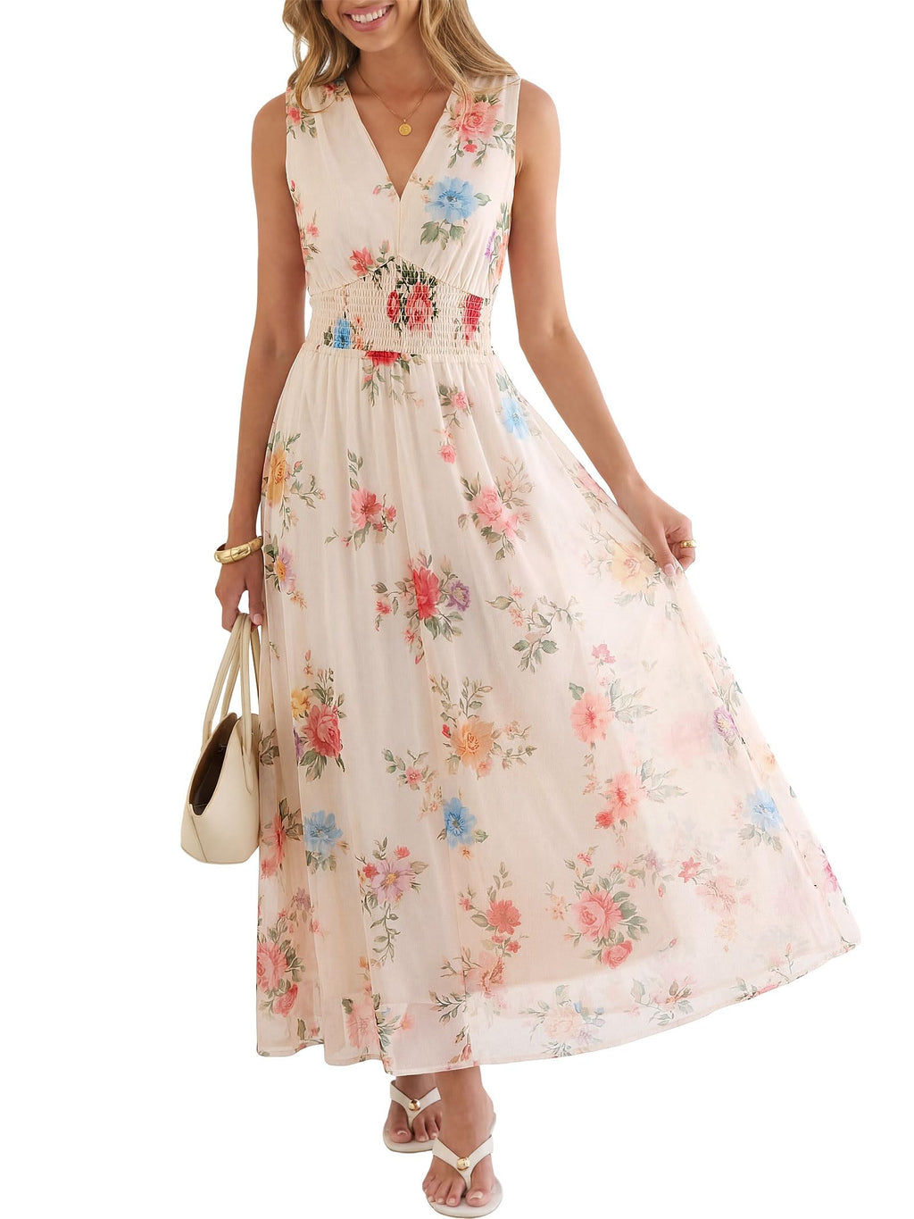 ANRABESS Womens Summer Floral Maxi Dress, A Line Tulle,Elegant for Wedding Guest & Beach Vacation,Flowy Casual Boho Outfits