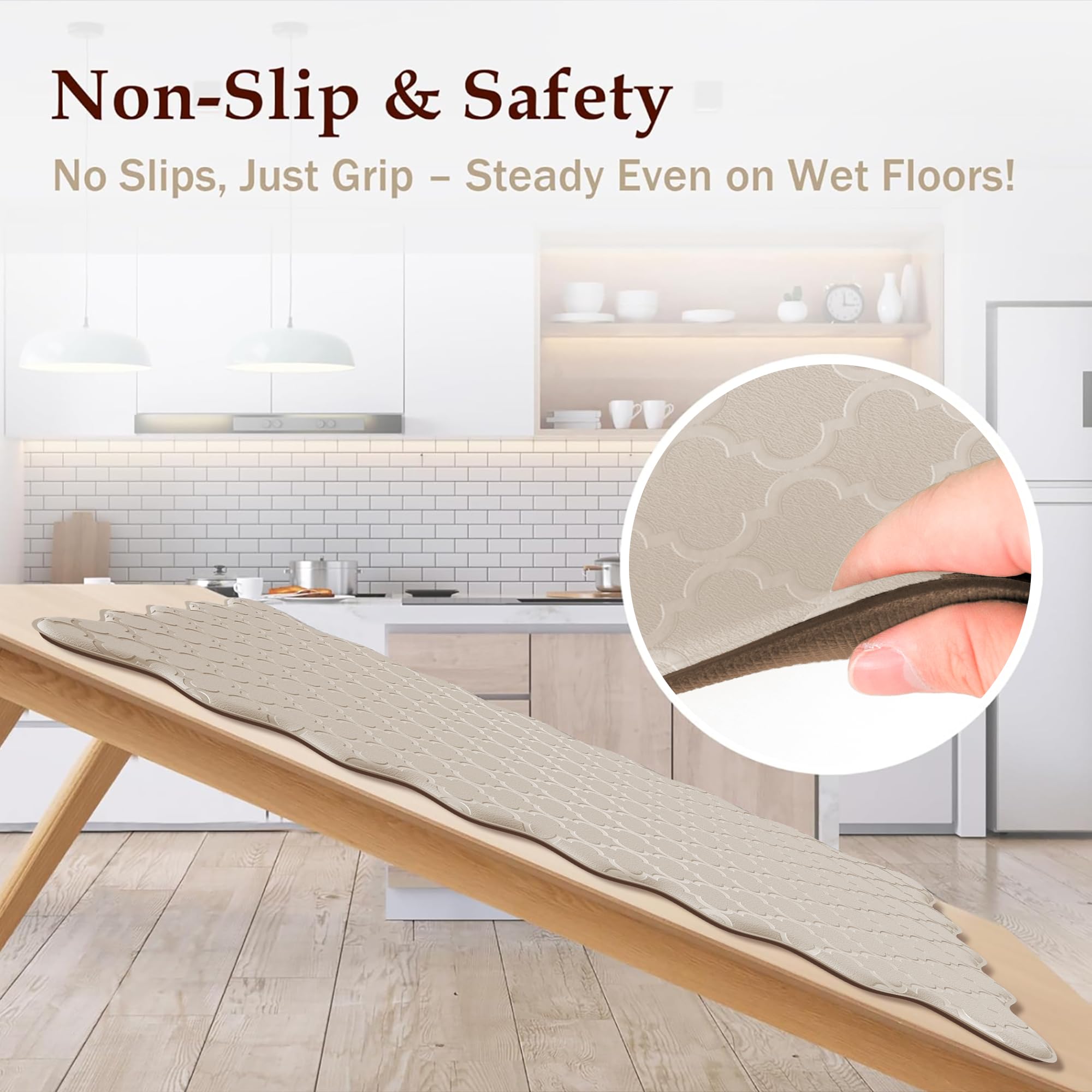 Arenarug Upgrade Scalloped Embossed Kitchen Mats for Floor 2PCS Cushioned Anti Fatigue Waterproof Foam Kitchen Rugs Non Slip Washable Comfort Standing Mat for Office Sink Laundry, Black