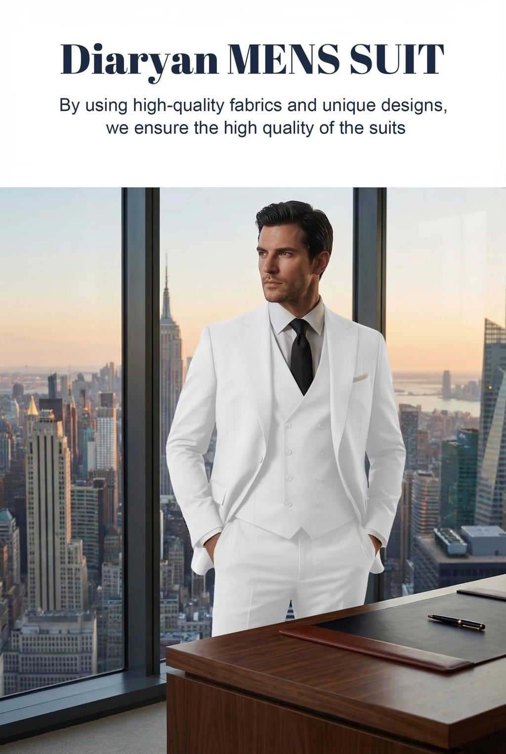 Mens Suit 3 Piece Double Breasted Suit Men Formal Business Tuxedos Blazer Vest Pants Set for Wedding Party Dinner