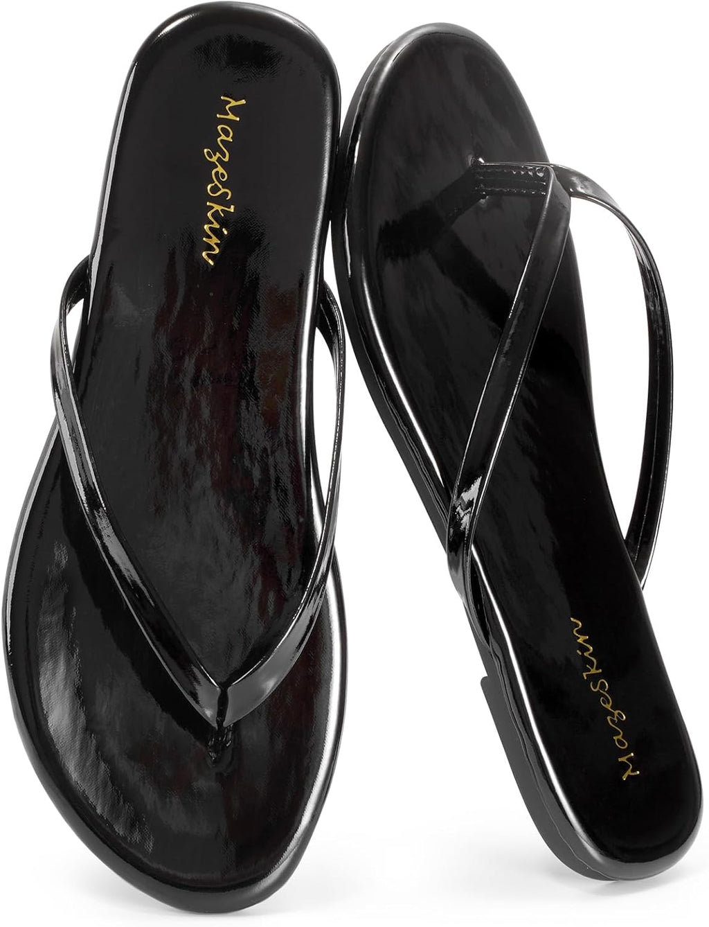 mazeskin Women's Memory Foam Comfortable Flat Thong Sandals Dressy Summer Beach Leather Slide Flip Flops