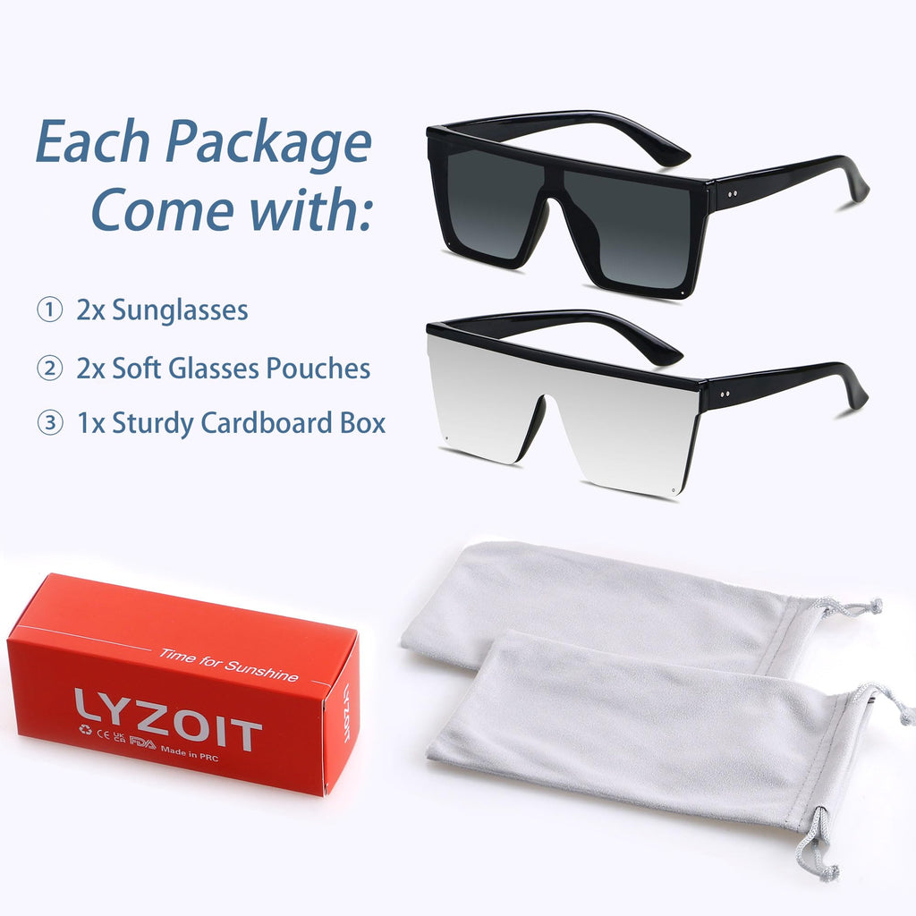 LYZOIT Square Oversized Sunglasses for Women Men Big Flat Top Fashion Shield Large UV Protection Rimless Shades