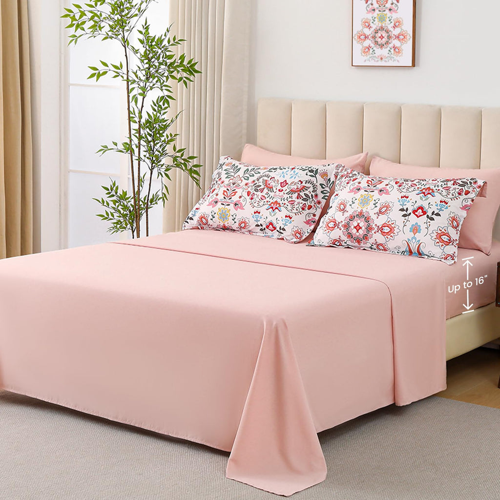 DHSFKBE 7 Piece Bed in a Bag Floral Comforter Set, Botanical Flowers Comforter and Sheet Set, Soft Microfiber Lightweight Bedding Comforter Set for All Season(Dark Floral, King)