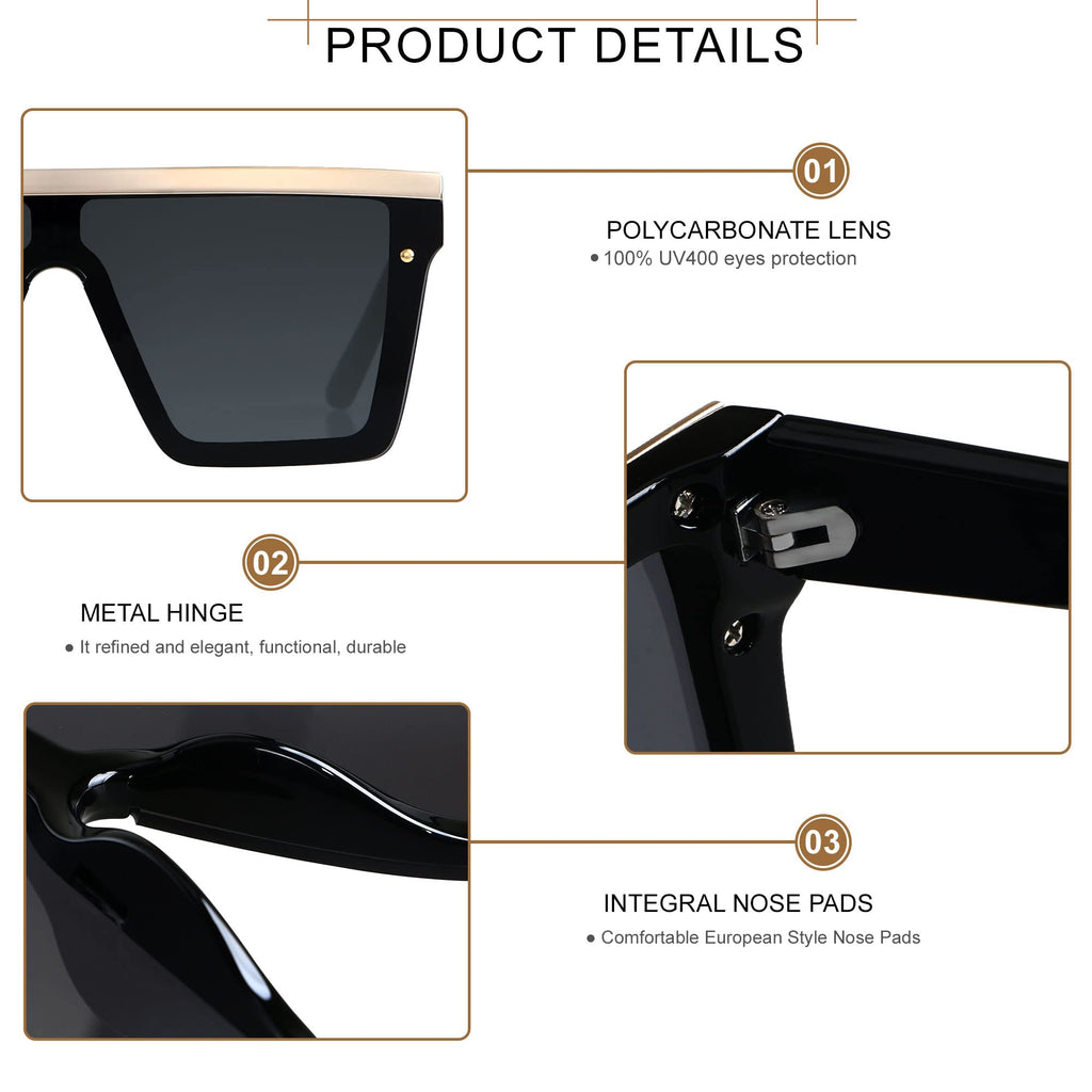 LYZOIT Square Oversized Sunglasses for Women Men Big Flat Top Fashion Shield Large UV Protection Rimless Shades