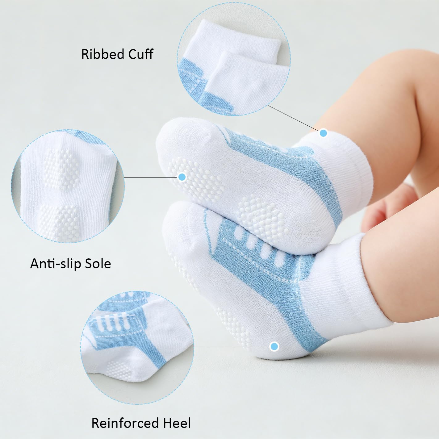 EPEIUS Unisex Baby Girls Boys Non-Slip Socks (Set of 6)