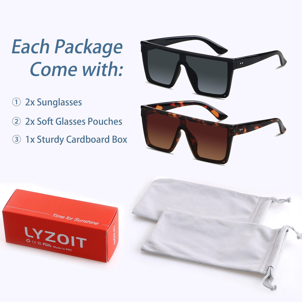 LYZOIT Square Oversized Sunglasses for Women Men Big Flat Top Fashion Shield Large UV Protection Rimless Shades