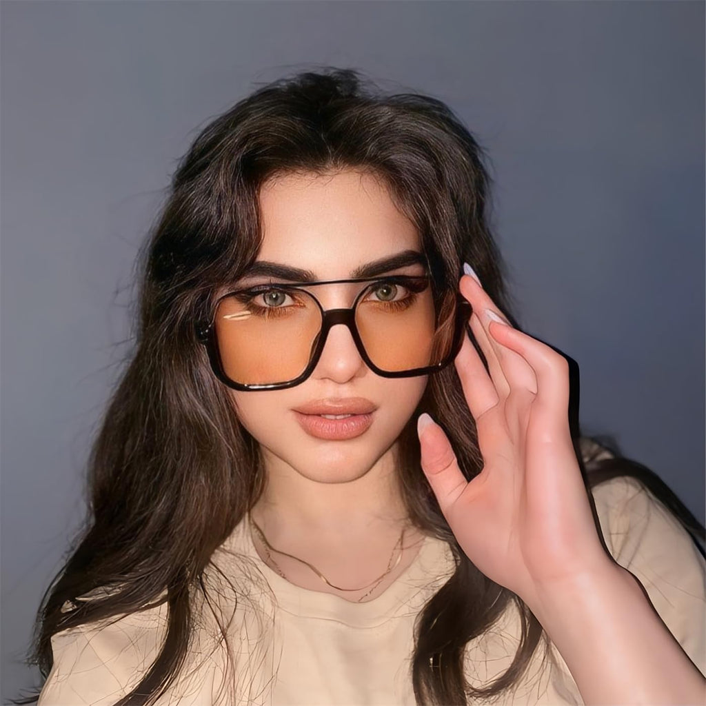 GUVIVI Retro Oversized Aviator Sunglasses for Women Men Square Double Bridge Pilot Sun Glasses 70s Trendy Shades