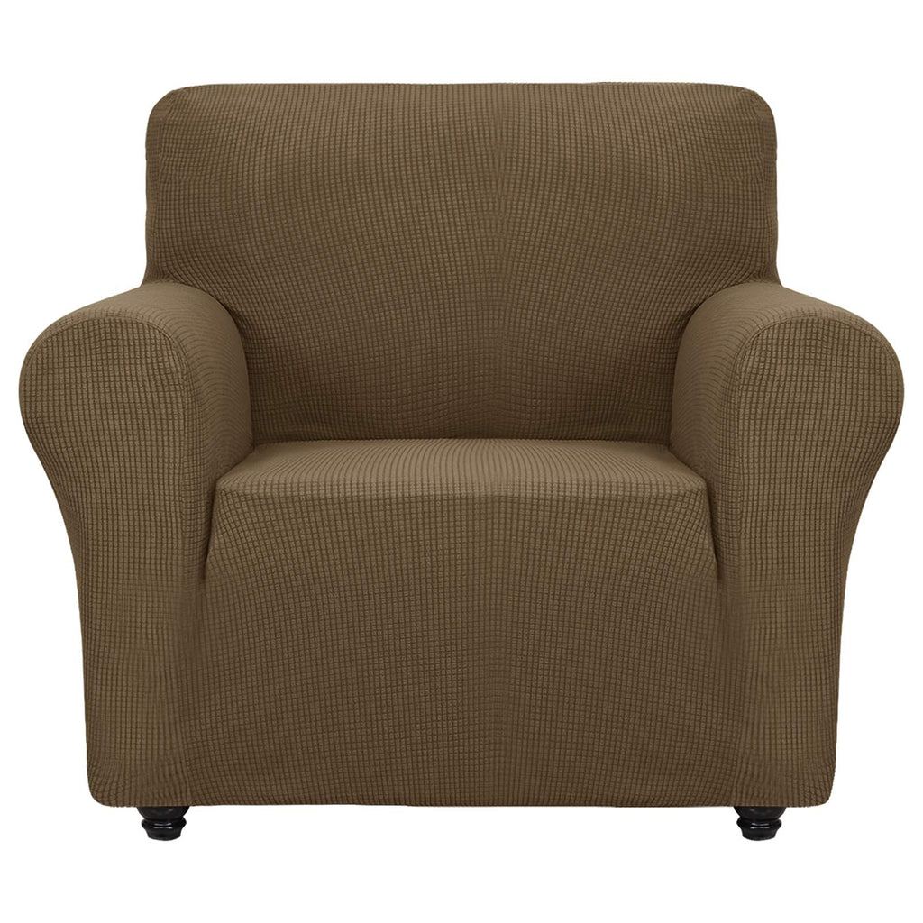 ZNSAYOTX Super Stretch Chair Slipcover (30"-47"), New Striped Sofa Chair Covers for Living Room, Dogs Pet Friendly Anti-Slip Chair Protector Spandex Armchair Slipcovers (Beige, Chair)